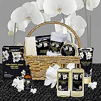 Fathers Day Gift Basket for Men, Bath and Body Gift Basket for Women and Men - Orchid & Jasmine Home Spa Set With Body Scrubs, Lotions, Oils, Gels and More - Care Package for Women & Men - 9 Piece Set