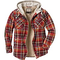 Legendary Whitetails Mens Standard camp Night Berber Lined Hooded Flannel Shirt Jacket, cardinal Arrowood Plaid, Large