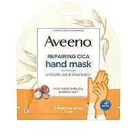 Aveeno Repairing Cica Hand Mask With Prebiotic Oat And Shea Butter For Moisturizing, Extra Dry Skin, Paraben And Fragrance Free, 1 Pair Of Single Use Gloves