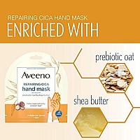 Aveeno Repairing Cica Hand Mask With Prebiotic Oat And Shea Butter For Moisturizing, Extra Dry Skin, Paraben And Fragrance Free, 1 Pair Of Single Use Gloves