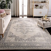 SAFAVIEH Brentwood collection 10 x 13 creamgrey BNT865B Medallion Distressed Non-Shedding Living Room Bedroom Dining Home Office Area Rug