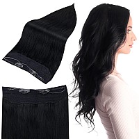 Full Shine Wire Human Hair Extensions 90g 16 Inch Black Fish Line Extensions Straight Hair Invisible Human Hair Extension clip In With Transparent Fishing Wire Hairpiece Headband For Women