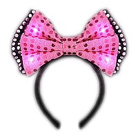 Blinkee Led Pink Sequin Bow Tie Headband | Pink/White