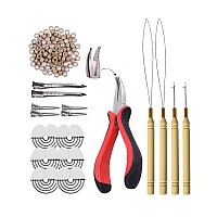 200pcs Micro Silicone Rings Hair Extensions Kit I-tip Hair Pliers Micro Pulling Hook Needle Loop Threader and Micro Silicone Links (Dark Blonde)