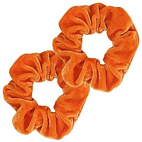 Kenz Laurenz Scrunchies For Hair - 2 Velvet Hair Ties For Women Girls Hair Elastics Ponytail Holder Scrunchy Girl Accessories Elastic Hair Bands Scrunchie Pack (Orange)