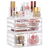 HBlife Acrylic clear Dustproof Makeup Storage Organizer Drawers Large Skin care cosmetic Display cases for Bathroom Stackable Storage Box with 6 Drawers for Vanity (clear)