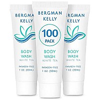 BERGMAN KELLY Travel Size Body Wash (1 fl oz, 100 PK, White Tea), Delight Your Guests with a Revitalizing and Refreshing Hotel Body Wash, Quality Mini and Small Size Guest Hotel Toiletries in Bulk