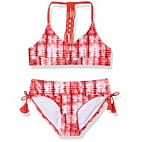 Kanu Surf girls V-Neck Bikini Beach Sport 2-Piece Swimsuits, Willow Red Tie-Dye, 14