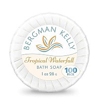 BERGMAN KELLY Hotel Soap Bars in Bulk (Tropical Waterfall, 1 oz, 100 PK), Travel Size Cleansing Soap, Small Individually Wrapped Round Soap, Mini Size Toiletries: Airbnb, Motel, Guest Bath