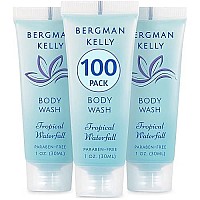 BERGMAN KELLY Travel Size Body Wash (1 fl oz, 100 PK, Tropical Waterfall), Delight Your Guests with an Invigorating and Refreshing Hotel Body Wash, Mini and Small Size Guest Hotel Toiletries in Bulk