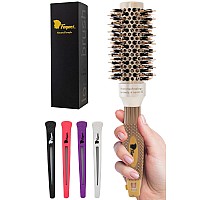 Fagaci Small Round Brush for Blow Drying with Natural Boar Bristle, Round Brush Nano Technology ceramic Ionic for Hair Styling, Drying, Healthy Hair and Add Volume Hair Brush 4 Styling clips