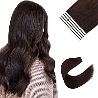 Sixstarhair Dark Brown Remy Tape In Hair Extensions Premium 100 Human Hair With Invisible Tape Attached Semi Permanent Hair Extensions 50g color 2 Dark Brown 16inch]