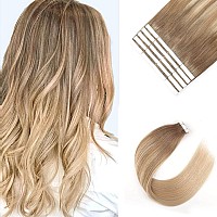 Sixstarhair Tape in Hair Extensions Balayage Hair Made Of 100 Human Hair Balayage Tape In Extensions Ombre Ash Brown Fading to Dirty Blonde Highlight Ash blonde B8-18-60 20inch]