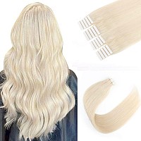 Sixstarhair 50g Tape in Hair Extensions Blonde Hair Extensions color 60 Ash Blonde Natural Human Hair Extensions Platinum Tape In Extensions For Salon color 60 Ash Blonde 16inch]