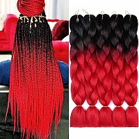 Aidusa Ombre Braiding Hair 5Pcs Synthetic Afro Jumbo Braiding Hair Extensions 24 Inch 2 Tone For Women Hair Twist Crochet Braids 100G(01 Black To Red)