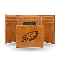 NFL Rico Industries Unisex Laser Engraved Trifold Wallet, Lightweight, Philadelphia Eagles, 325 x 4-inches,Brown