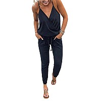 Adibosy Women V Neck Jumpsuits Overalls Strap Sleeveless Summer casual Playsuit Rompers with Pockets Black XL