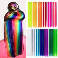 26 Pack colored Party Highlights clip in Hair Extensions for girls 20 inches Multi-colors Straight Hair Synthetic Hairpieces In The Party(13colored)