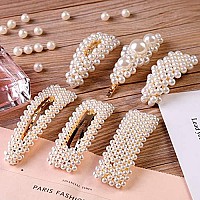 E-Accexpert 18 Pcs Pearl Hair Clips Large Hair Clips Pins Barrette Hair For Women Girls Elegant Handmade Fashion Hair Accessories Pearl Hair Clips For Party Wedding Daily