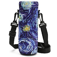 RIcHEN Neoprene Water Bottle carrier Bag with Adjustable Shoulder Strap,Insulated Water Bottle cover for 750ml24oz Stainless SteelglassPlastic Bottles (Starry Night,750ML)