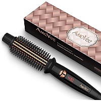 AmoVee Curling Iron 1 Inch, Dual Voltage Travel-Friendly Tourmaline Ceramic Ionic Hair Heated Round Brush, Professional Anti-Scald Instant Heat Up Hot Curling Brush for Long Hair, A Gift for Yourself