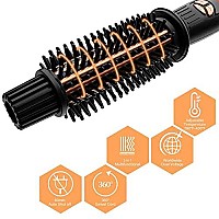 AmoVee Curling Iron 1 Inch, Dual Voltage Travel-Friendly Tourmaline Ceramic Ionic Hair Heated Round Brush, Professional Anti-Scald Instant Heat Up Hot Curling Brush for Long Hair, A Gift for Yourself