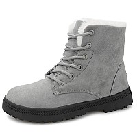 HARENcE Winter Snow Boots for Women comfortable Outdoor Anti-Slip Ankle Boots Suede Warm Fur Lined Booties Lace Up Flat Platform Shoes