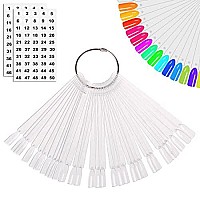 Jassins 50 Pcs Nail Swatch Sticks With Ring And Number Posted, Clear Fan-Shaped Nail Art Polish Practice Display Tips Nail Sample Sticks, Nail Practice Color Display Polish Board