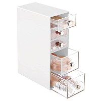 mDesign Plastic 5-Drawer Organizer for cosmetic Storage - 5-Tier Storage Makeup Organizer - Stackable Organization with Pull-Out Drawers for Bathroom, Vanity, or Desk - Lumiere collection, Whiteclear