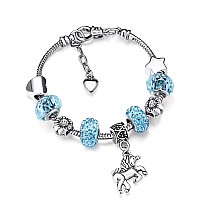 Zhanmai Unicorn Sparkly crystal charm Bracelet Bangle with gift Box Set for girl Lady (Sky Blue, 18 cm 7 Inches)