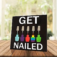 Jennygems Nail Salon Decor, Get Nailed, 5.5X5.5 Wood Hanging Sign, Shelf Sitter, Nail Polish Gifts, Nail Stylist Gifts, Manicurist Gift, Nail Tech Cosmetology Gift, Beauty Salon Tech (Black)