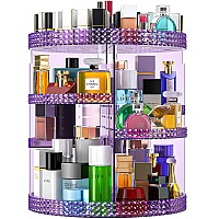 Makeup Organizer 360 Degree Rotating cosmetic Storage Organizer, Acrylic Make Up Organizer, Large 7 Layers 360 Makeup Organizer, Fits Makeup Brushes, Lipsticks, Bathroom, Vanity, Plus Size Purple