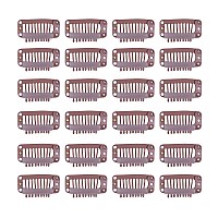 24 pcslot 32mm 9-teeth Metal Wig clips Wig Hair Extension clips with Rubber Snap clips for Hairpiece Wig Accessories clips (Light Brown)