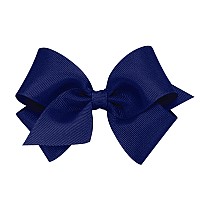 Wee Ones Girls' Classic Plain Wrap Grosgrain Hair Bow On A Weestay No-Slip Hair Clip, Small, Light Navy