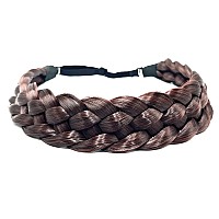 Toecwegr 5 Strands Synthetic Hair Braided Headband Hairpiece Classic Chunky Wide Plaited Braids Elasticmulti-Color Headband Ladies Beauty Headwear (Light Pear Wood)