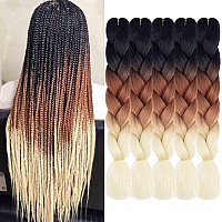 AIDUSA Ombre Braiding Hair Blonde Jumbo Braiding Hair Extensions 5pcs Synthetic Braiding Hair 24 Inch Ombre Brown Braiding Hair for Box Braids 3 Tones crochet Braids 100g (c15 Black to Brown to Blonde)