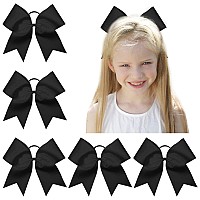 Oaoleer 8 Jumbo Large Cheer Bows Ponytail Holder Elastic Band Handmade Boutique Hair Accessories For Cheerleading Teen Girls College Women Sports (5Pcs, Black)