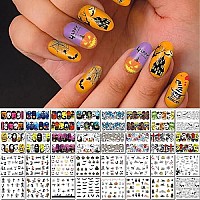 TailaiMei 48 Sheets Halloween Water Transfer Nail Art Stickers - DIY Nail Decals Stencil for Halloween Party