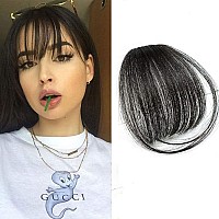 Bangs Hair clip in Bangs 100% Real Human Hair Extensions Wispy Bangs clip on Air Bangs for Women Hairpieces curved Bangs (Wispy Bangs, A-Jet Black)