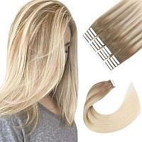 Sixstarhair Balayage Hair Extensions Tape In With Double Sided Tapes and Premium Remy Hair Luxury Tape In Hair Extensions Balayage Ash Brown Fading to Ash Blonde B8-60 20inch]