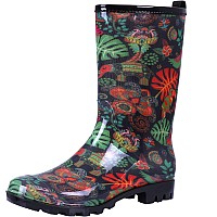 colorxy Womens Waterproof garden Rain Boots - colorful Floral Printed Mid-calf garden Shoe classic Short Wellies Rainboots