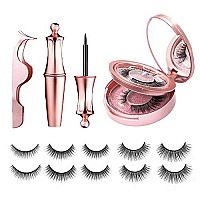 5 Pairs] Magnetic Eyelashes and Eyeliner Kit, Lanvier Reusable 3D Magnetic False Lashes Extension No glue Needed - Black