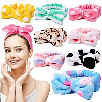 Umiku 8 Pack Spa Headband For Women, Facial Makeup Headband Soft Coral Fleece Cosmetic Headband For Women Girls Bow Hair Band Head Wraps For Washing Face Mask Spa Shower Gifts