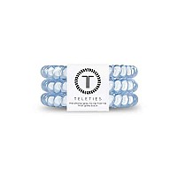 TELETIES Spiral Hair coils - Ponytail Holder Hair Ties for Women - Phone cord Hair Ties - Strong grip, No Rip, Water Resistant, No crease Hair Tie coils - 3 pack (Small, Washed Denim)