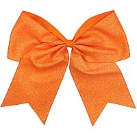 glitter cheer Bows - cheerleading Softball gifts for girls and Women Team Bow with Ponytail Holder complete your cheerleader Outfit Uniform Strong Hair Ties Bands Elastics by Kenz Laurenz (1) (Orange)