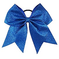 glitter cheer Bows - cheerleading Softball gifts for girls and Women Team Bow with Ponytail Holder complete your cheerleader Outfit Uniform Strong Hair Ties Bands Elastics by Kenz Laurenz (1) (Blue)