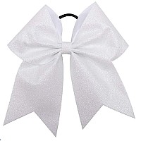 Glitter Cheer Bows - Cheerleading Softball Gifts For Girls And Women Team Bow With Ponytail Holder Complete Your Cheerleader Outfit Uniform Strong Hair Ties Bands Elastics By Kenz Laurenz (1) (White)