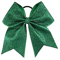 glitter cheer Bows - cheerleading Softball gifts for girls and Women Team Bow with Ponytail Holder complete your cheerleader Outfit Uniform Strong Hair Ties Bands Elastics by Kenz Laurenz (1) (green)