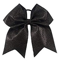 glitter cheer Bows - cheerleading Softball gifts for girls and Women Team Bow with Ponytail Holder complete your cheerleader Outfit Uniform Strong Hair Ties Bands Elastics by Kenz Laurenz (1) (Black)