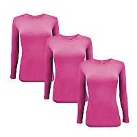 Natural Uniforms Womens Under Scrub Tee crew Neck Long Sleeve T-Shirt-3-Pack (Small, 3 Pack-Hot Pink)